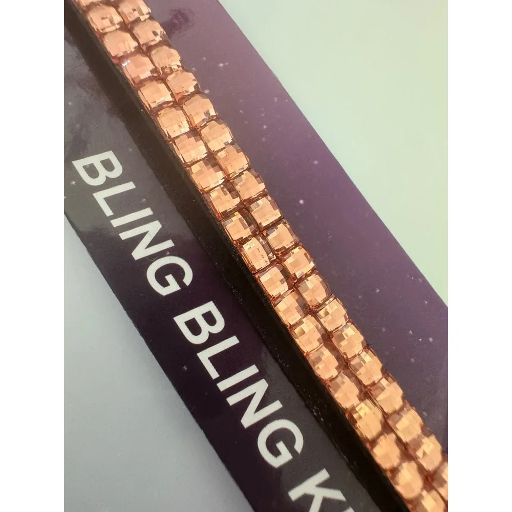 Rose Gold Bling Rhinestone Wristlet Keychain‎ Sparkly Key Ring Bag Charm NEW